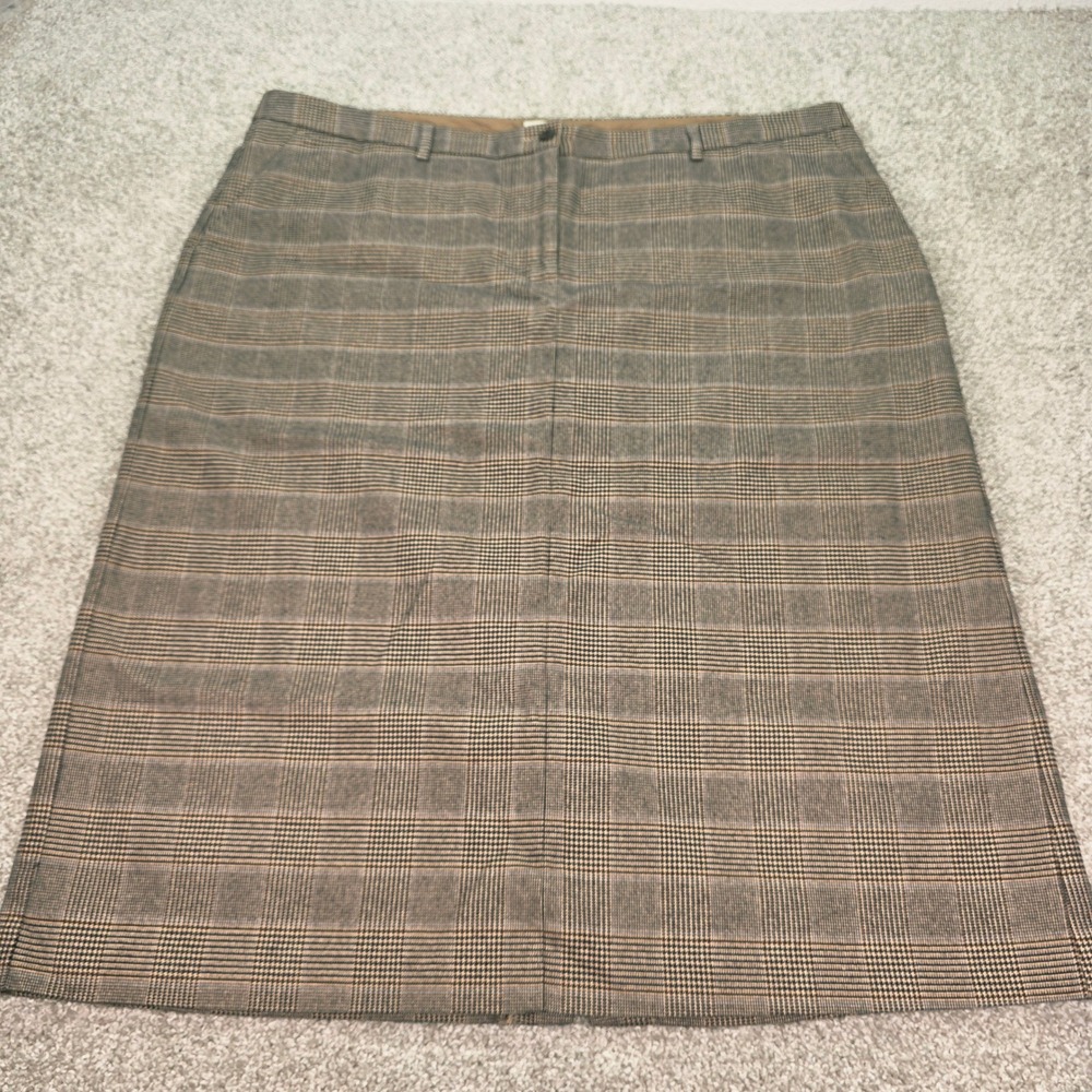 LL Bean Classic Fit Glen Plaid Pencil Skirt Brown Cotton Plus Size 24W Pristine